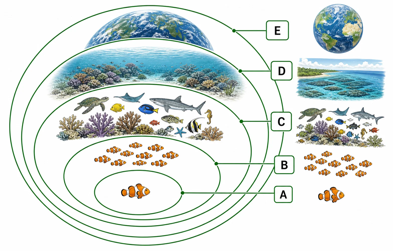 Label the levels-of-biological-organisation diagram