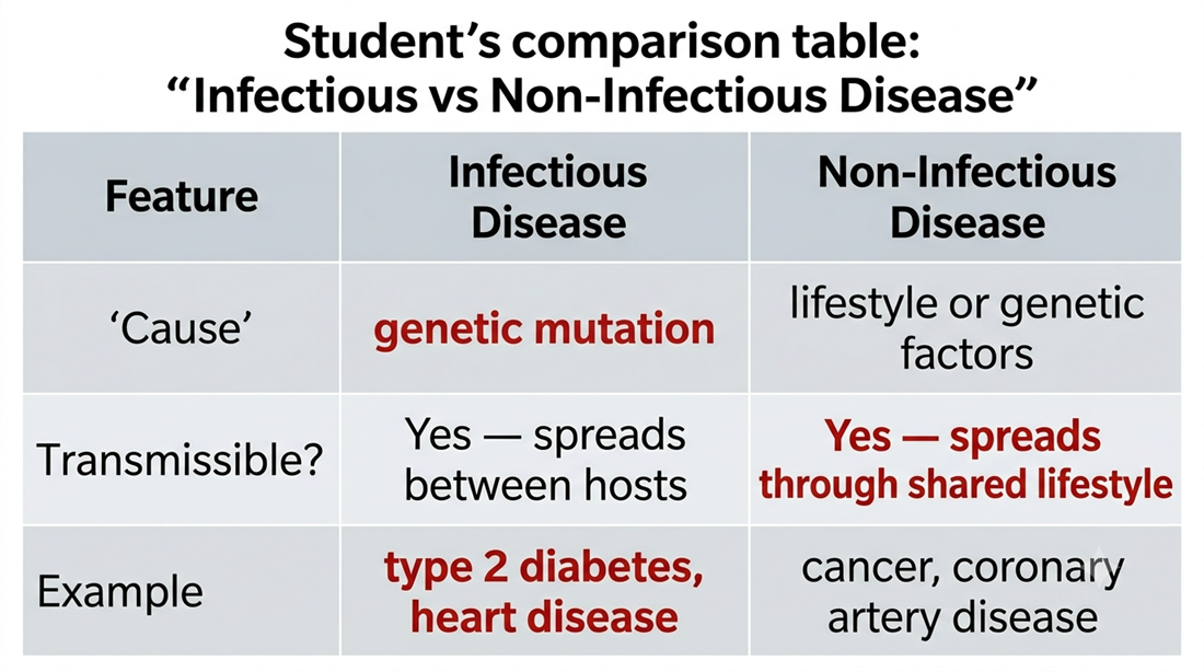 Student comparison table: infectious vs non-infectious disease