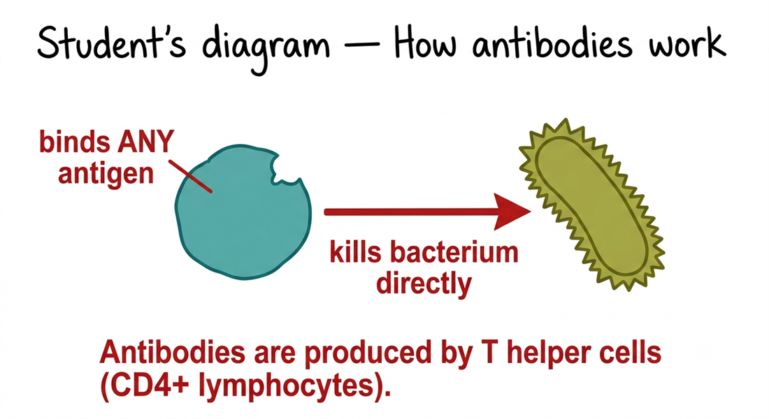 Student antibody diagram with errors