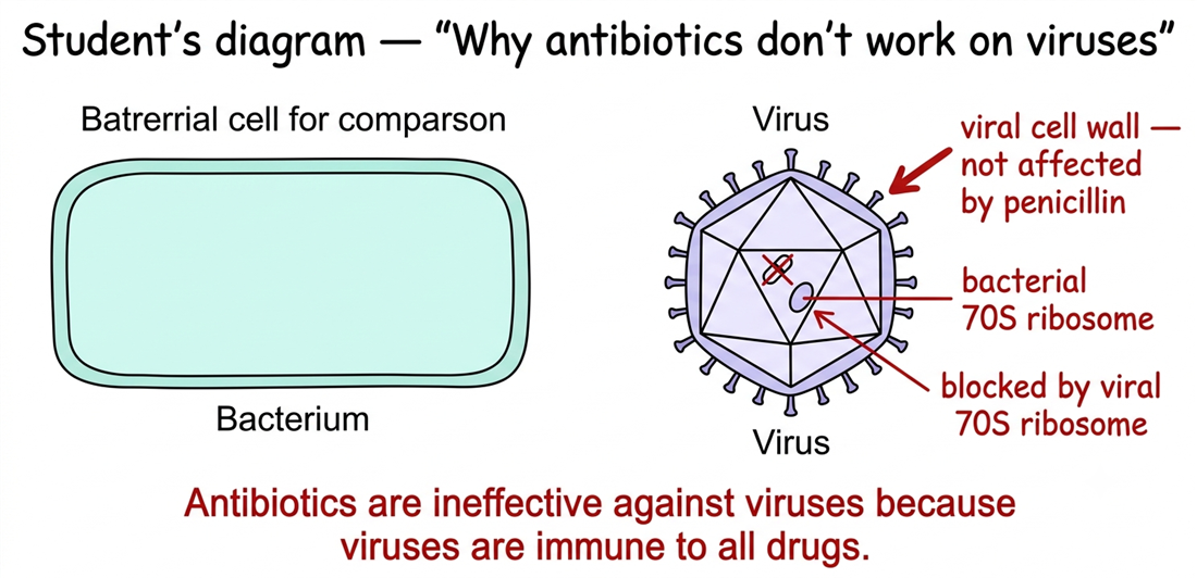 Student diagram: why antibiotics fail against viruses