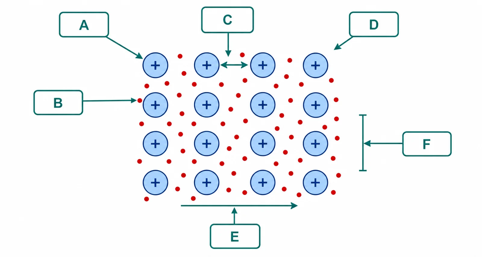 Label the metallic bonding diagram
