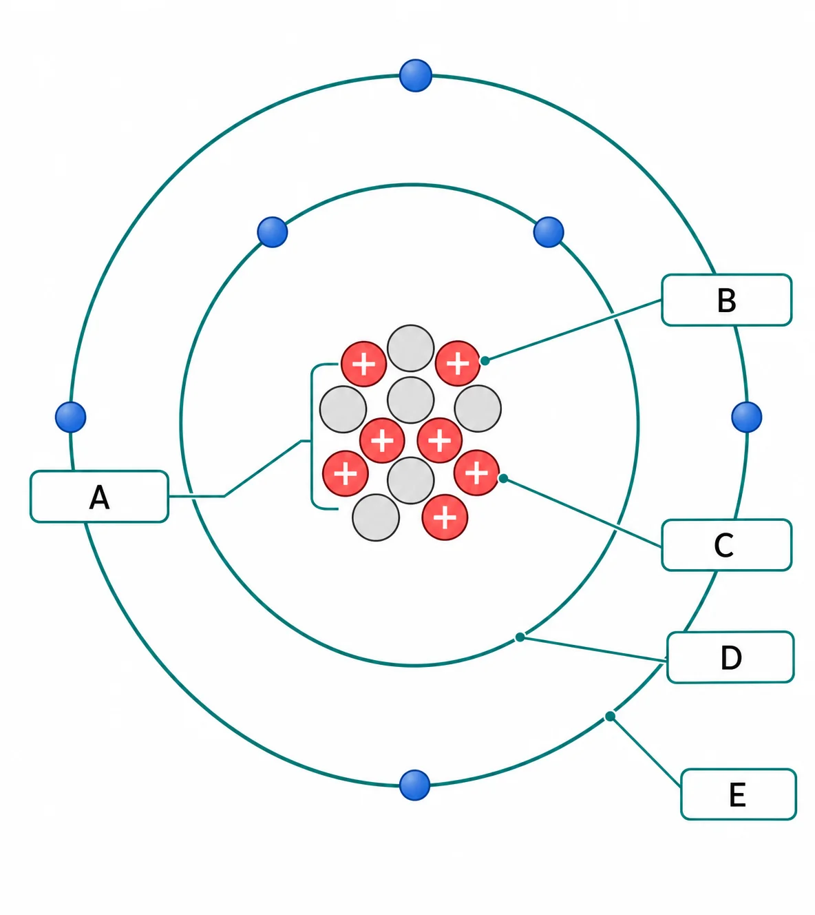 Label the subatomic particles