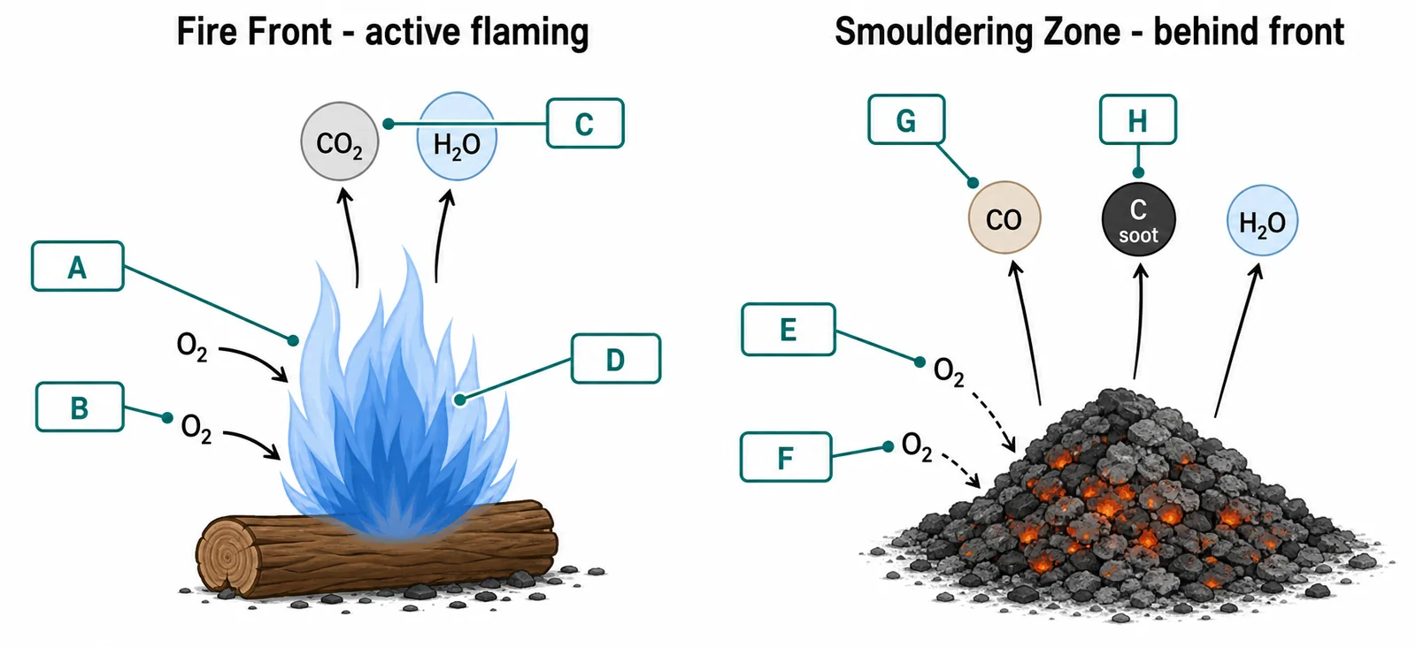 Label the combustion diagram